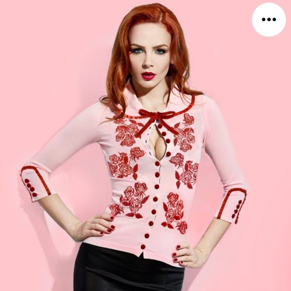 Wheels and Dollbaby Dita cardigan size 16 pink and red
